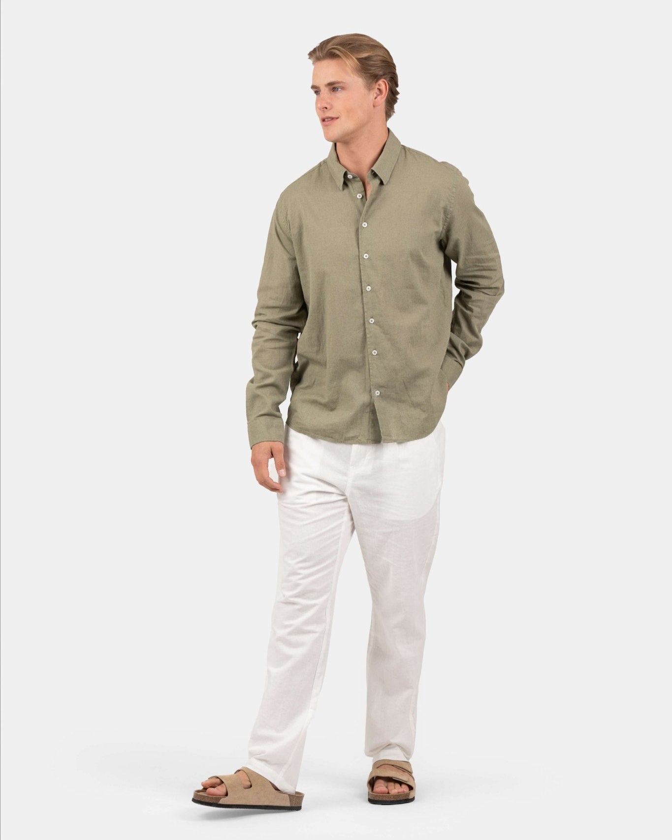 Langærmet Hørskjorte Army | Skagen - clothing.dk